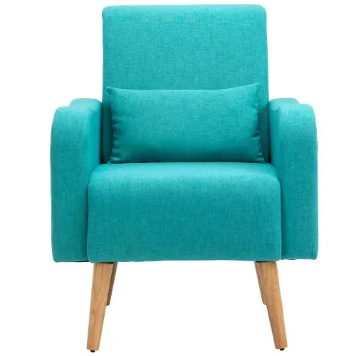 Nordic Armchair Linen-Touch Sofa Chair with Cushioned Pillow & Wood Legs Teal - Armchair