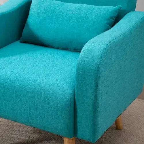 Nordic Armchair Linen-Touch Sofa Chair with Cushioned Pillow & Wood Legs Teal
