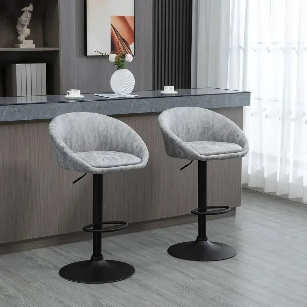 Adjustable Swivel Bar Stools Set of 2 Bar Chairs with Footrest, Light Grey by Unbranded
