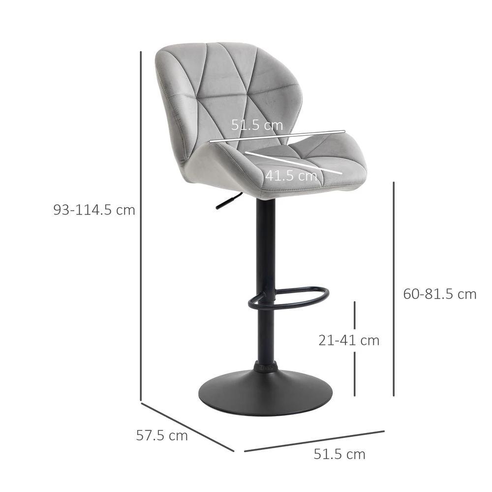 Bar Stool Set of 2 Fabric Adjustable Height Counter Chairs Light Grey by Unbranded
