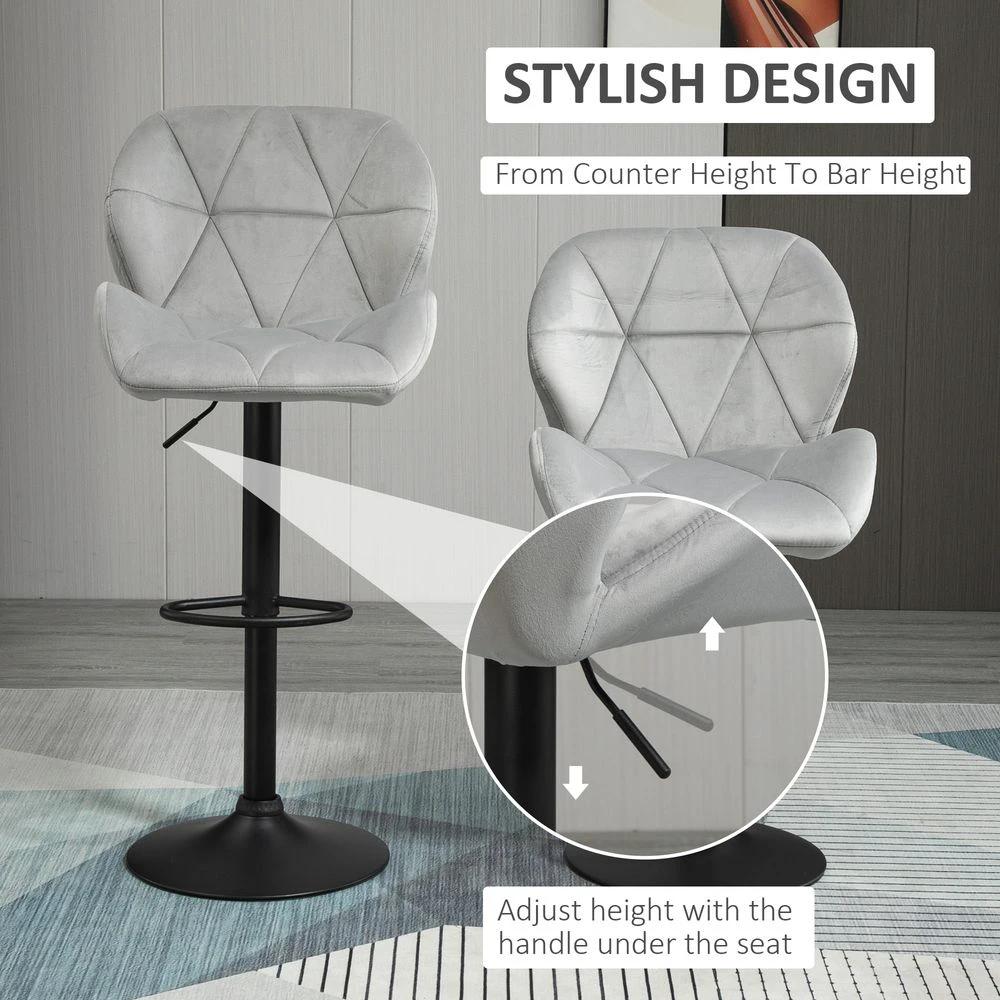 Bar Stool Set of 2 Fabric Adjustable Height Counter Chairs Light Grey by Unbranded
