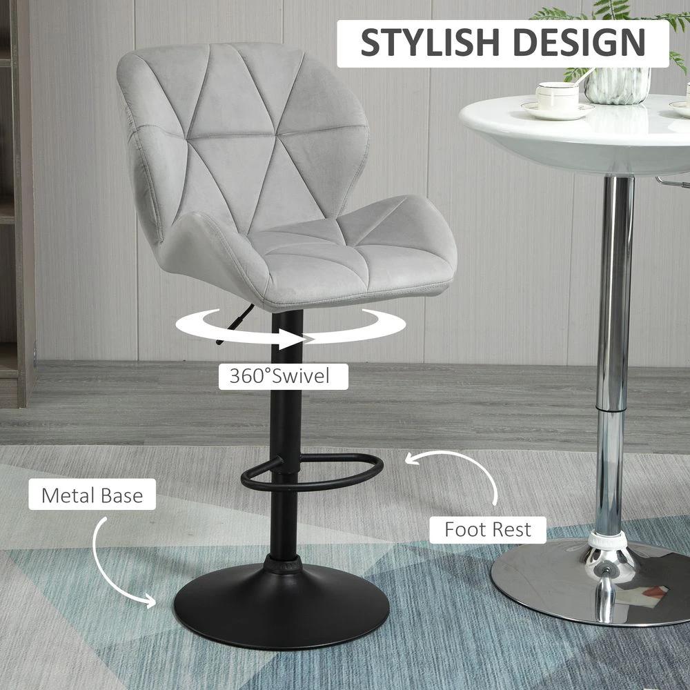 Bar Stool Set of 2 Fabric Adjustable Height Counter Chairs Light Grey by Unbranded