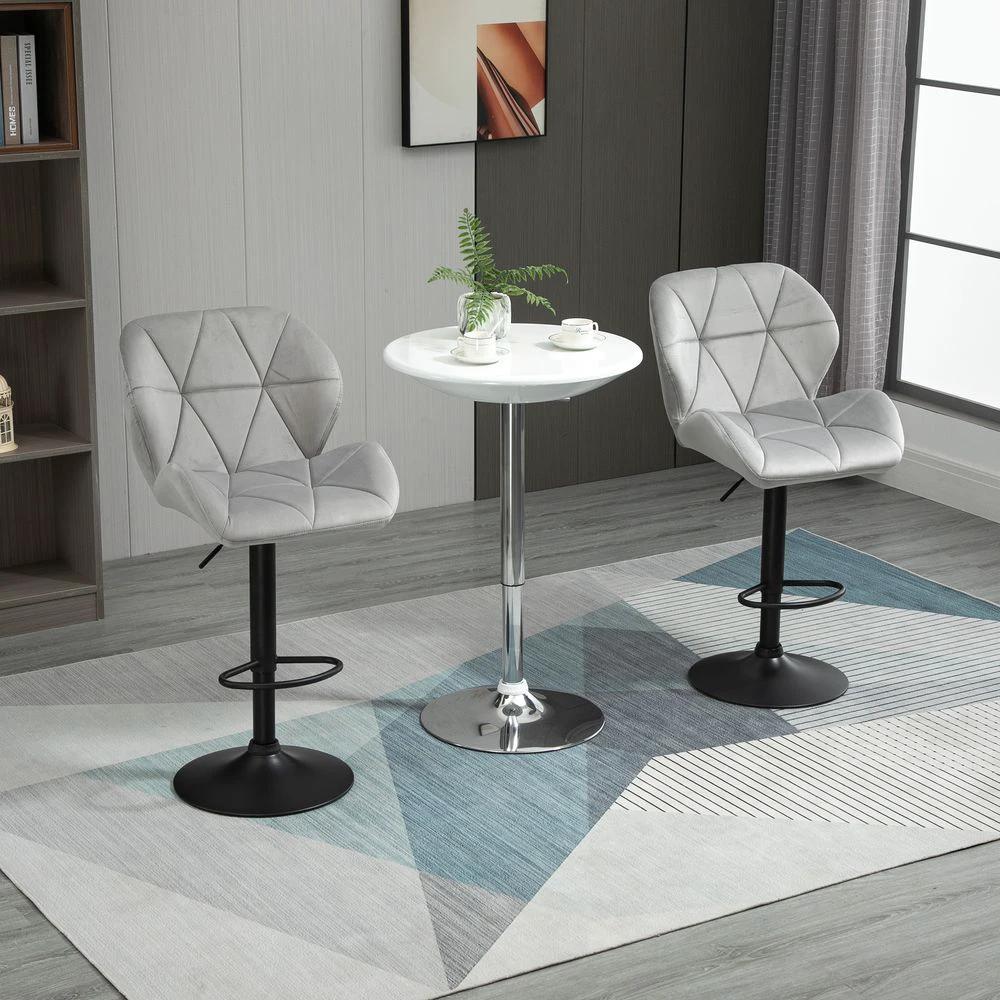 Bar Stool Set of 2 Fabric Adjustable Height Counter Chairs Light Grey by Unbranded