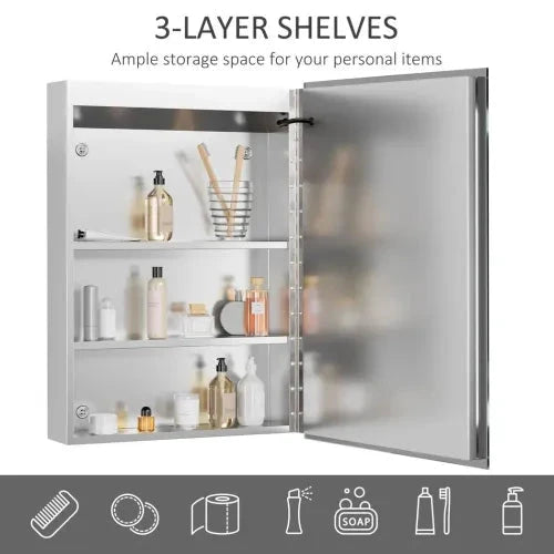 Bathroom LED Lighted Mirror Cabinet Wall-mount with Storage Shelves Touch Switch