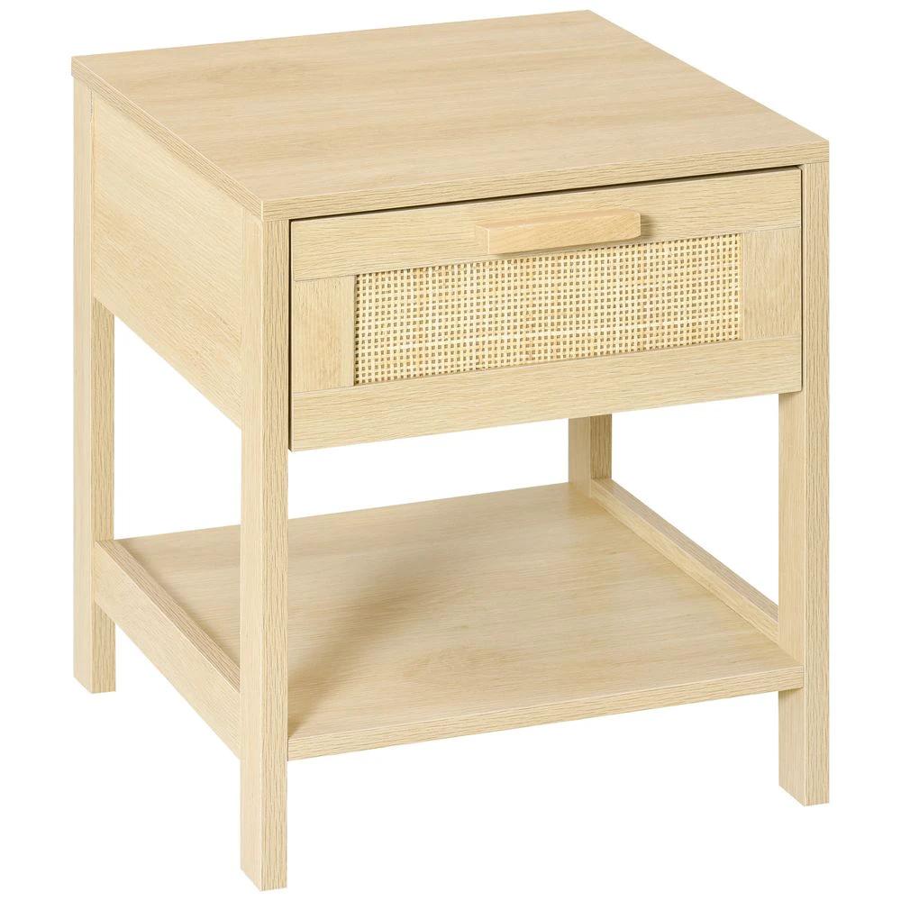 Unbranded Bedside Table Nightstand W/ Rattan Drawer Storage Shelf Bedroom Living Room - Nightstands Bedside Table