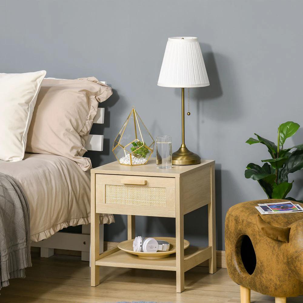 Unbranded Bedside Table Nightstand W/ Rattan Drawer Storage Shelf Bedroom Living Room - Nightstands Bedside Table