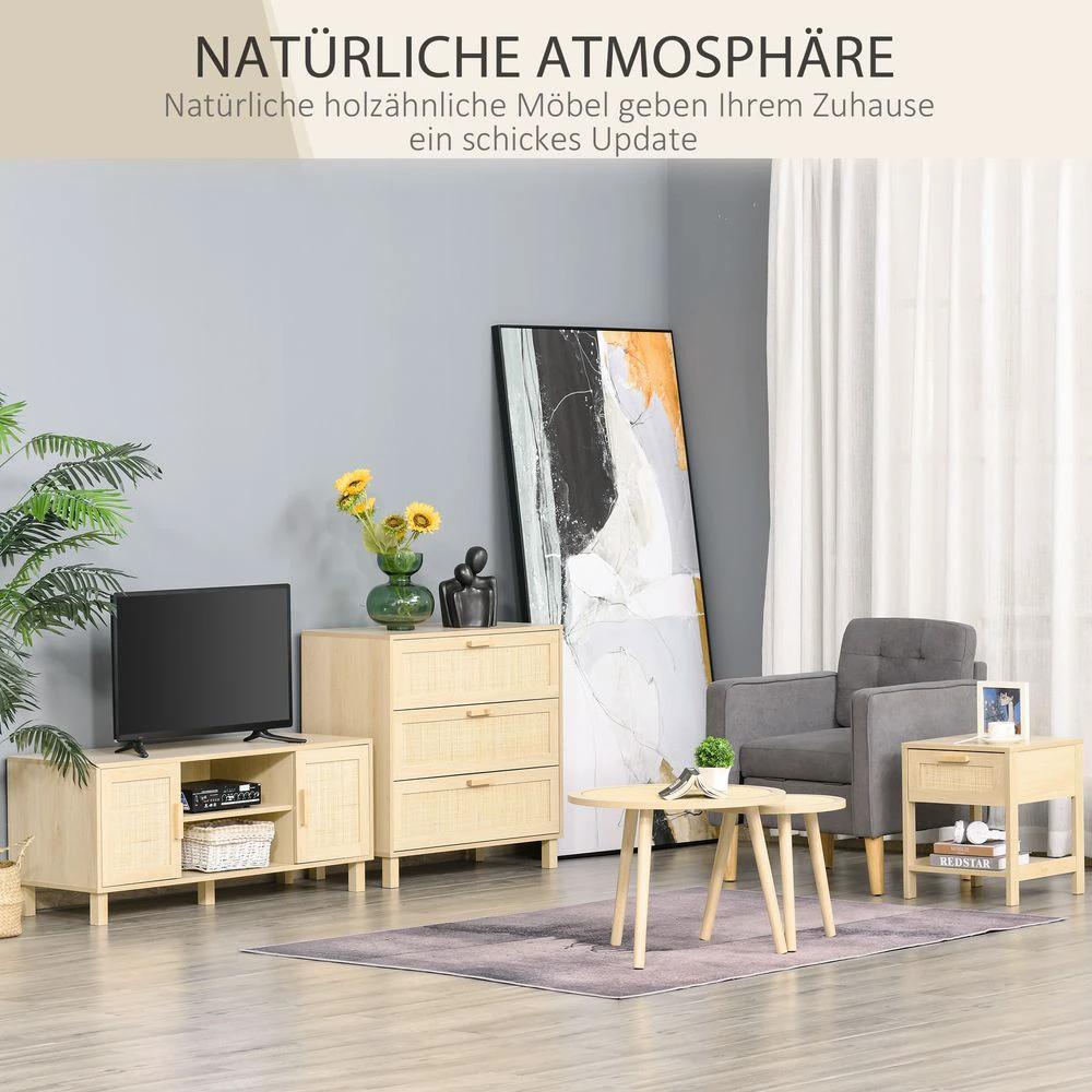 Unbranded Bedside Table Nightstand W/ Rattan Drawer Storage Shelf Bedroom Living Room - Nightstands Bedside Table