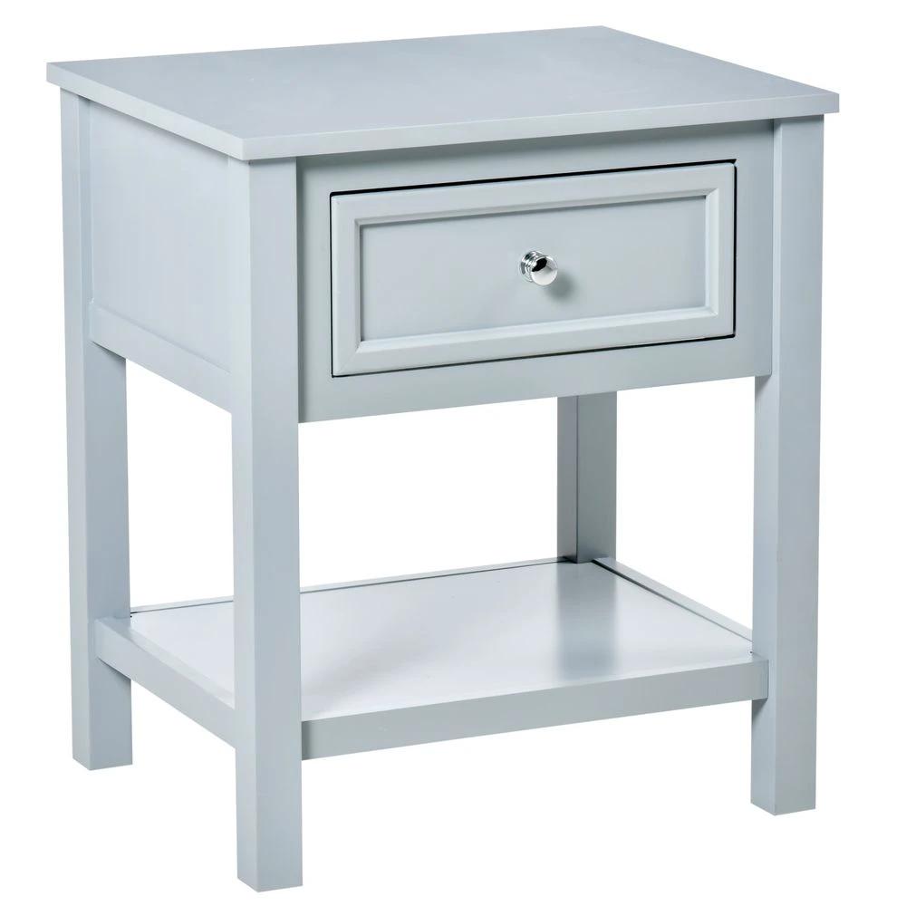 Boxy Accent Bedside End Table Nightstand Drawer Shelf Grey