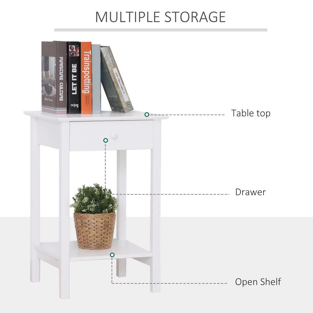 Wooden Bedside Table Cabinet W/ Drawer Shelf Storage End Side White by Unbranded