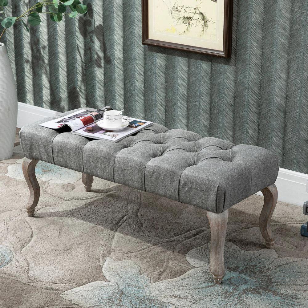Tufted Upholstered Accent Bench Window Seat Ottoman Bed End Stool - Bench