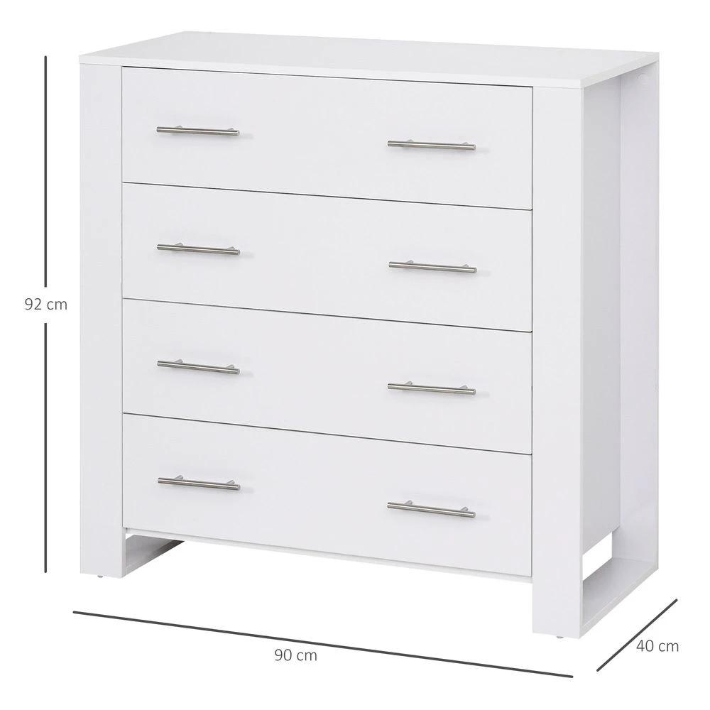 Chest Of 4 Drawers Home Storage Clothes Cabinet Metal Handles White by Unbranded