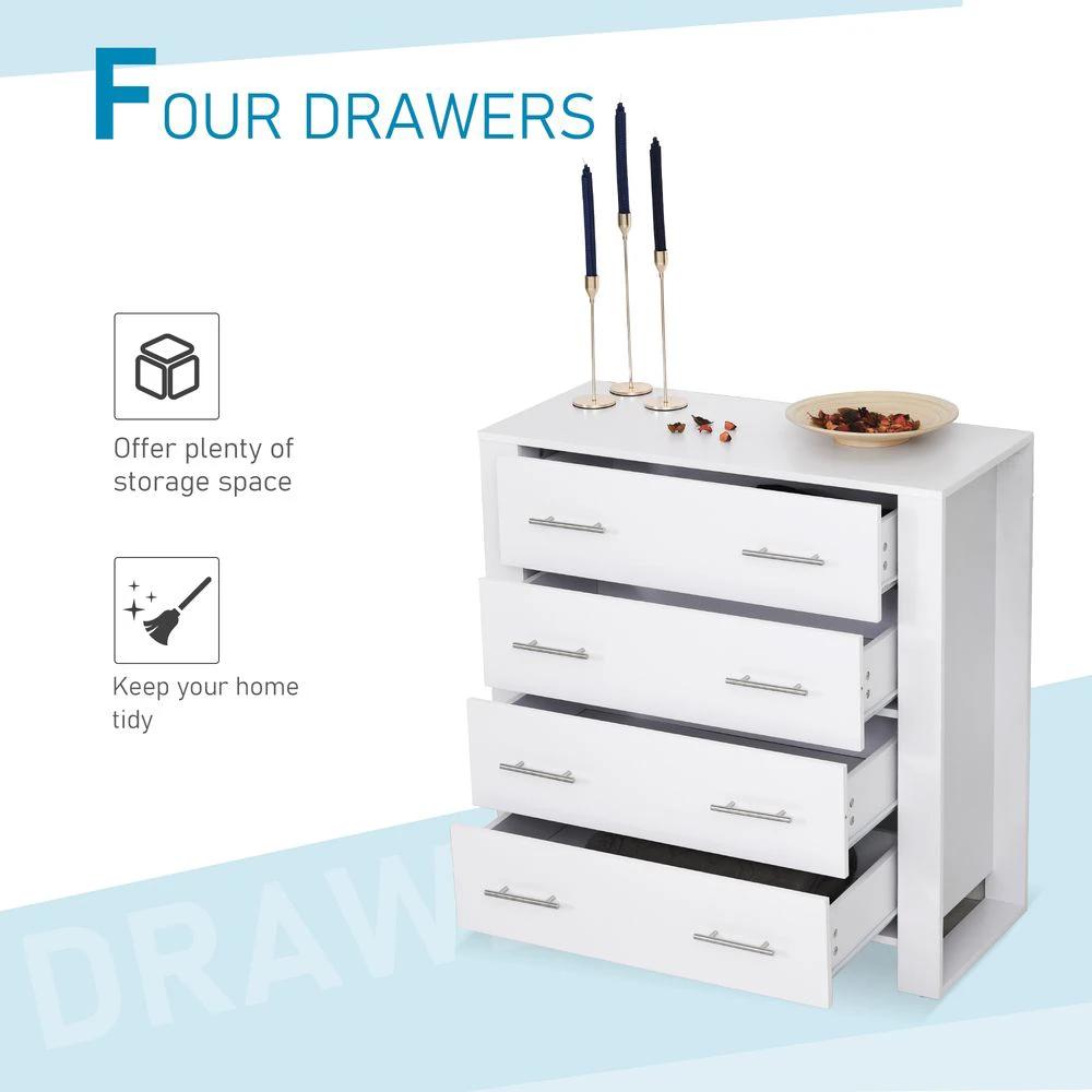 Chest Of 4 Drawers Home Storage Clothes Cabinet Metal Handles White by Unbranded