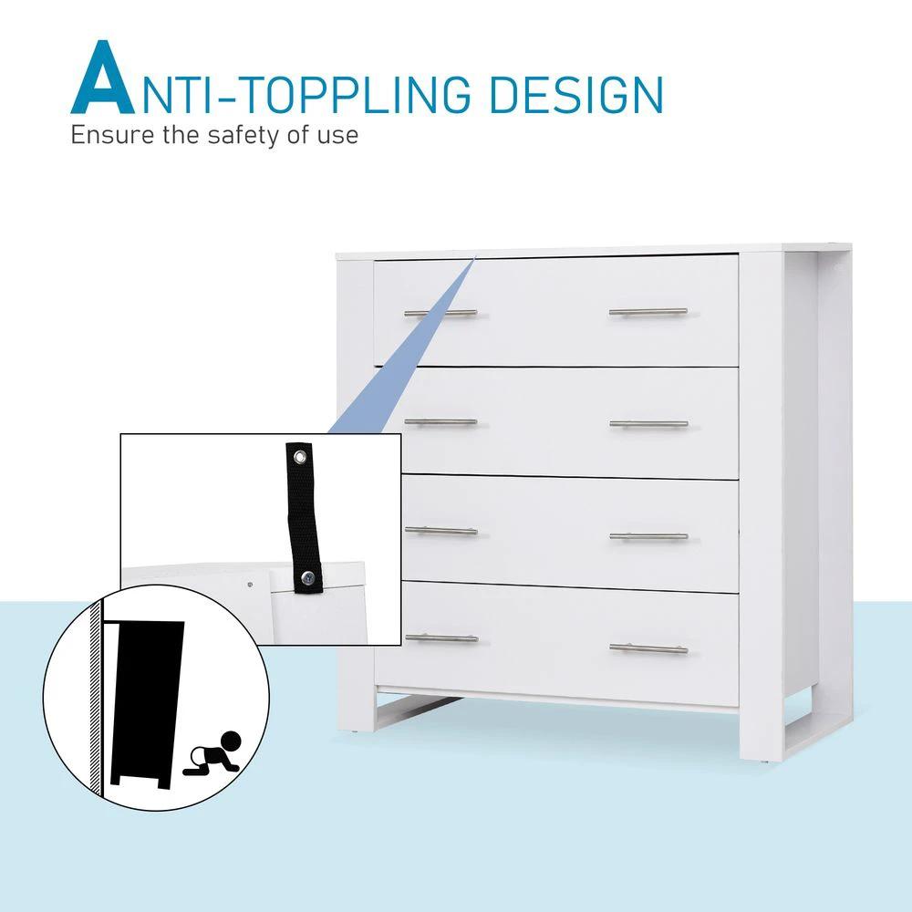 Chest Of 4 Drawers Home Storage Clothes Cabinet Metal Handles White by Unbranded