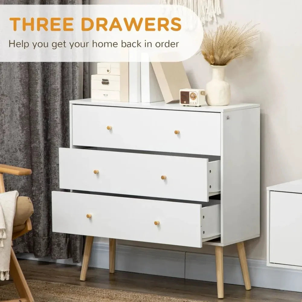 Unbranded Chest of Drawers 3-Drawer Dresser Storage Organiser with Wood Legs, White - Chest of Drawers
