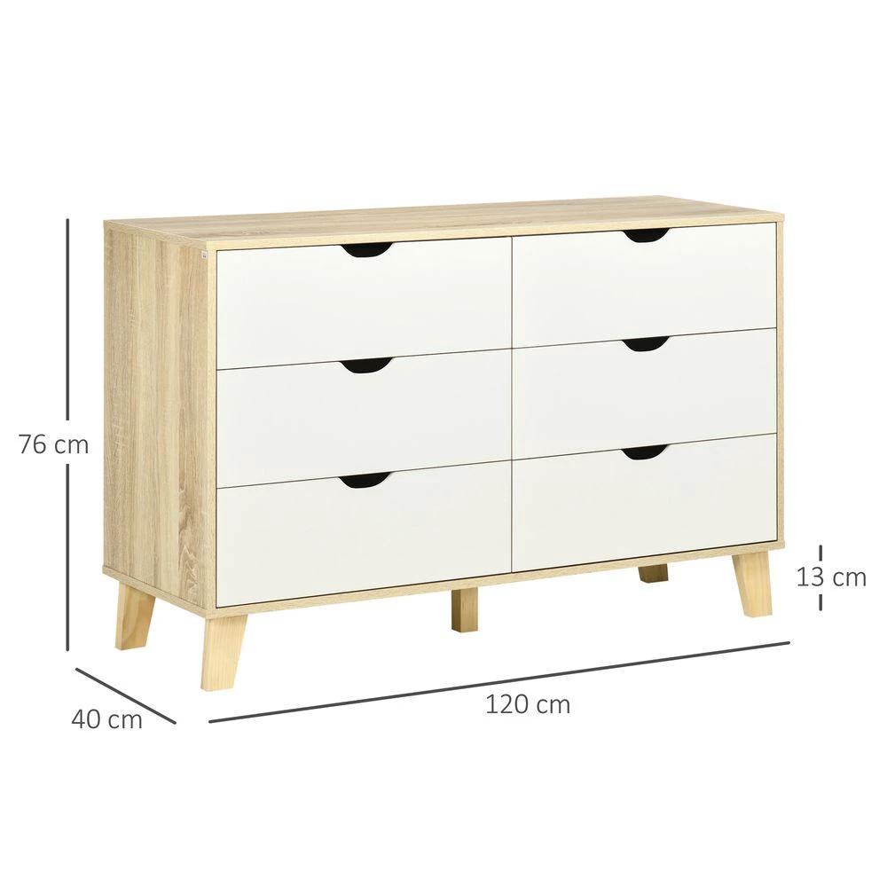 Unbranded Chest of Drawers, 6 Drawer Unit Storage Chest Bedroom White and Brown - Uncategorized Chest of Drawers