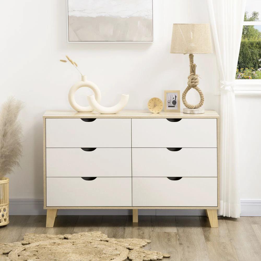 Unbranded Chest of Drawers, 6 Drawer Unit Storage Chest Bedroom White and Brown - Uncategorized Chest of Drawers