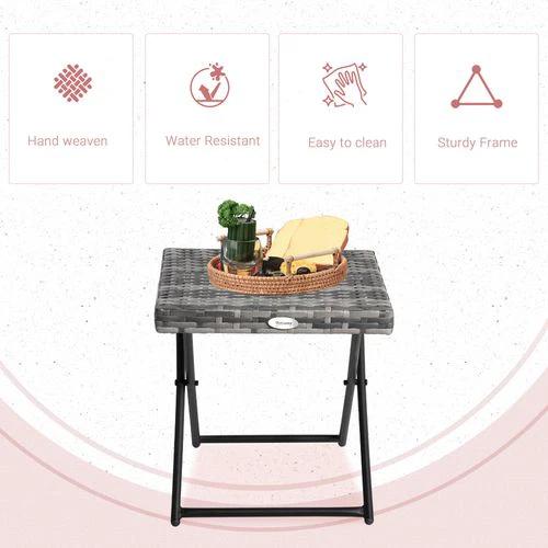 Unbranded Folding Square Rattan Coffee Table Bistro Balcony Garden Steel Outsunny -
