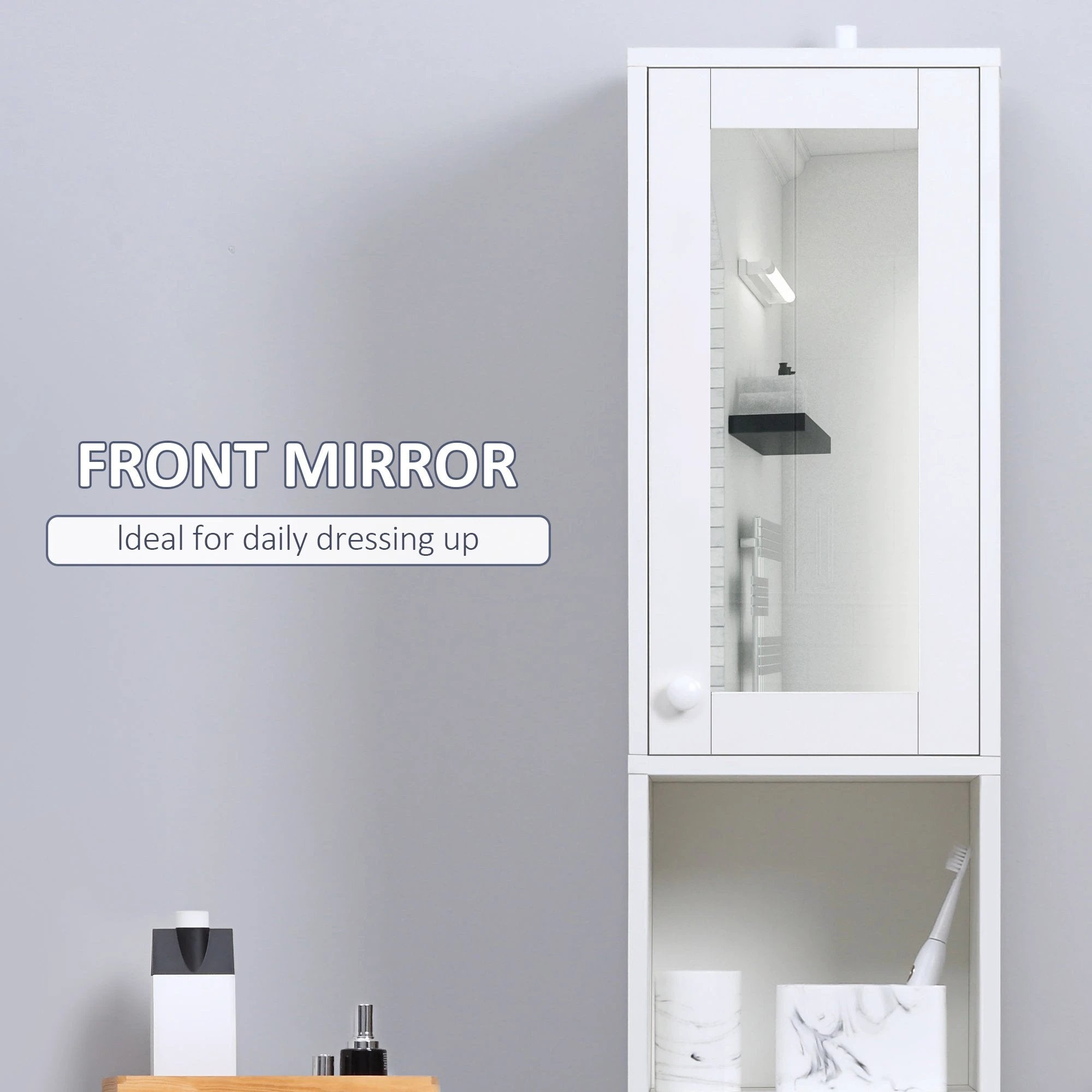kleankin Tall Bathroom Storage Cabinet Narrow Freestanding Cabinet with Mirror by Unbranded