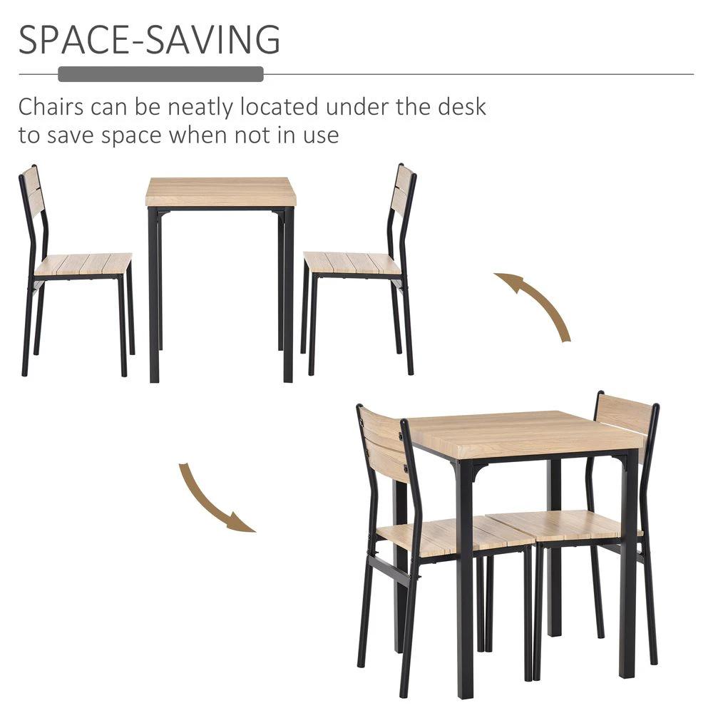 3 Pcs Compact Dining Table 2 Chairs Set Wooden Metal Legs Kitchen by Unbranded