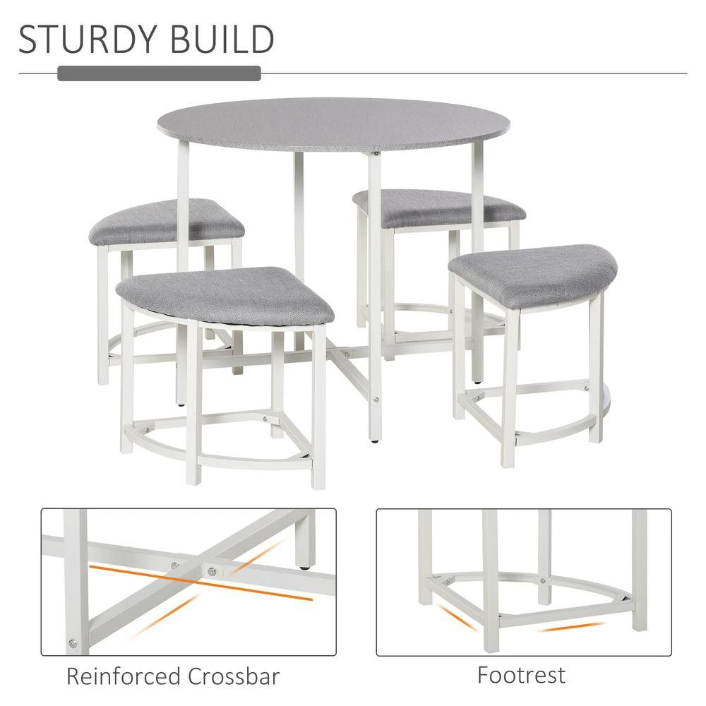 Modern Round Dining Table Set with 4 Upholstered Stools for Dining Room by Unbranded
