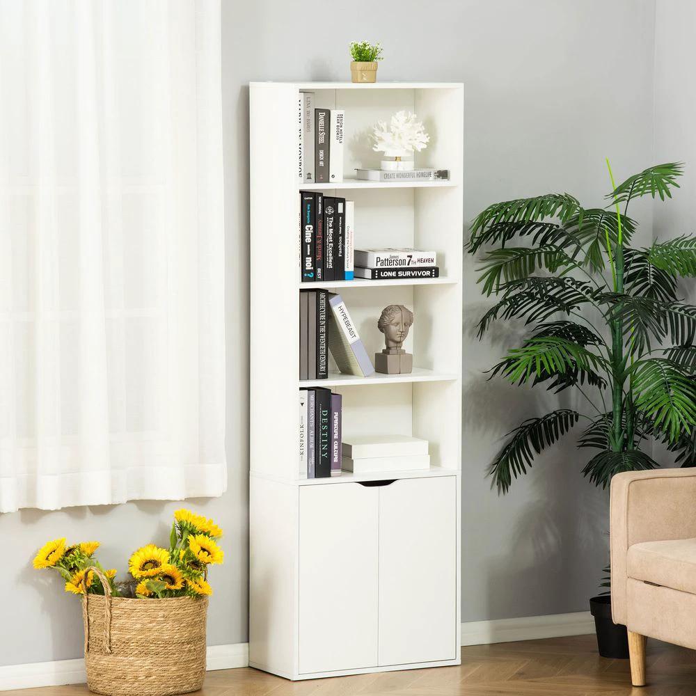2 Door 4 Shelves Bookcase Wooden Storage Cabinet Display Unit White