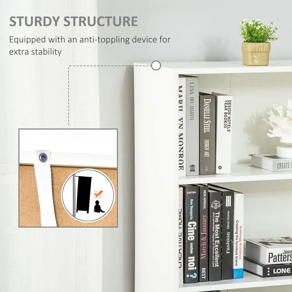 2 Door 4 Shelves Bookcase Wooden Storage Cabinet Display Unit White