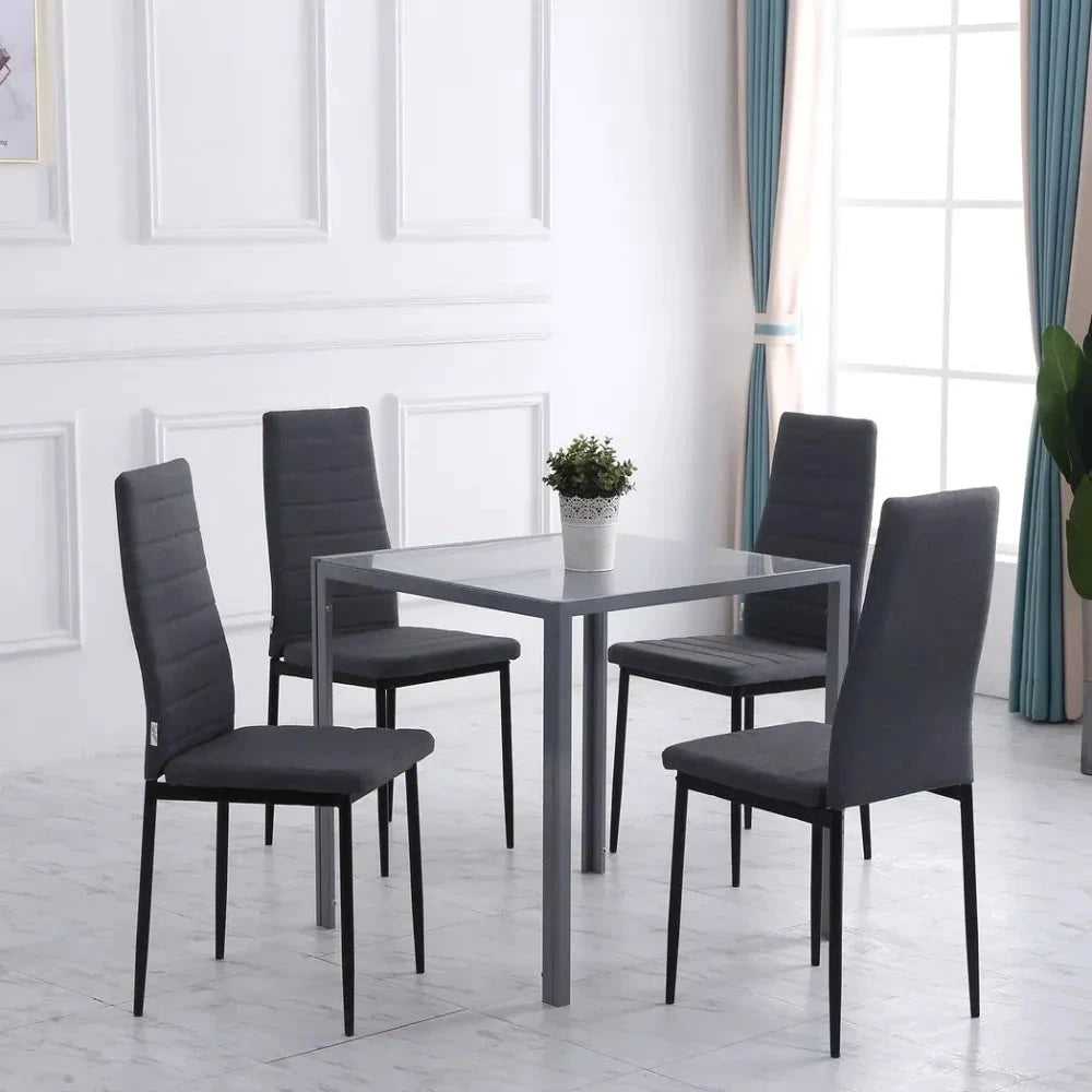 High Back Dining Chairs Upholstered Linen-Touch Fabric Accent Chairs Set of 4