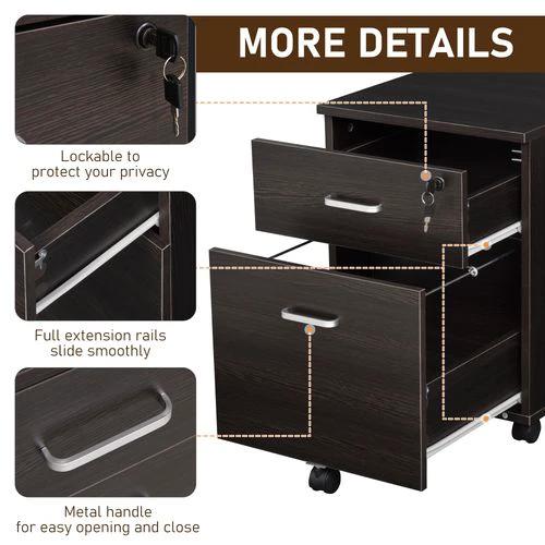 Unbranded 2-Drawer Locking Office Filing Cabinet 5 Wheels Rolling Storage Brown Vinsetto - Filing Cabinet
