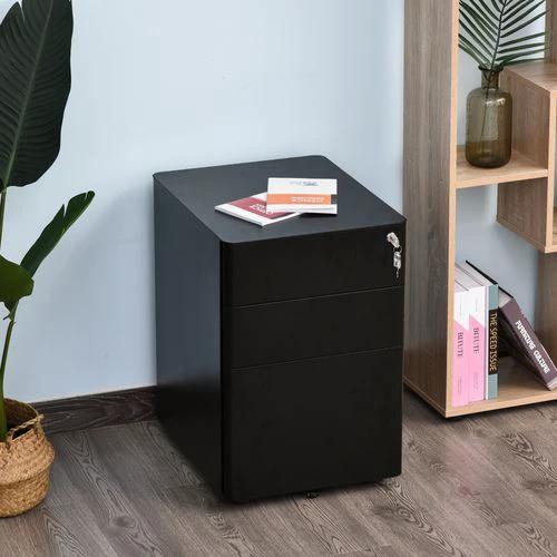 Unbranded 3 Draw Metal Filing Cabinet Lockable 4 Wheel Compact Under Desk Black Vinsetto - Filing Cabinet
