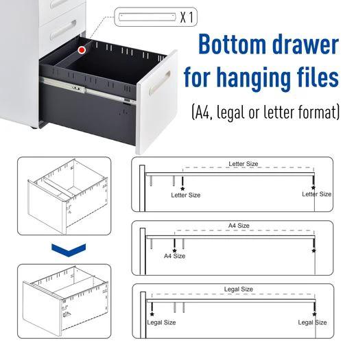 Unbranded 3 Draw Modern Steel Filing Cabinet w/ 4 Wheels Lock Pencil Box White Vinsetto - Filing Cabinet
