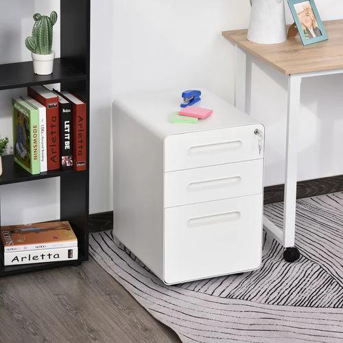Unbranded 3 Draw Modern Steel Filing Cabinet w/ 4 Wheels Lock Pencil Box White Vinsetto - Filing Cabinet