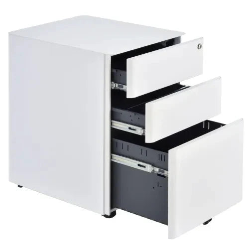 Unbranded 3 Drawer Metal Filing Cabinet Lockable 4 Wheels Compact Under Desk White - Filing Cabinet