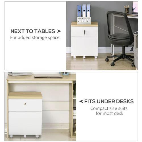 Mobile Filing Cabinet Lockable File Cabinet A4 Size 2 Drawers White Vinsetto by Unbranded