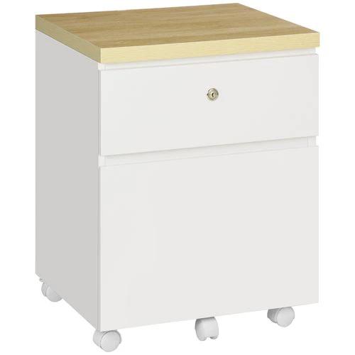 Mobile Filing Cabinet Lockable File Cabinet A4 Size 2 Drawers White Vinsetto by Unbranded