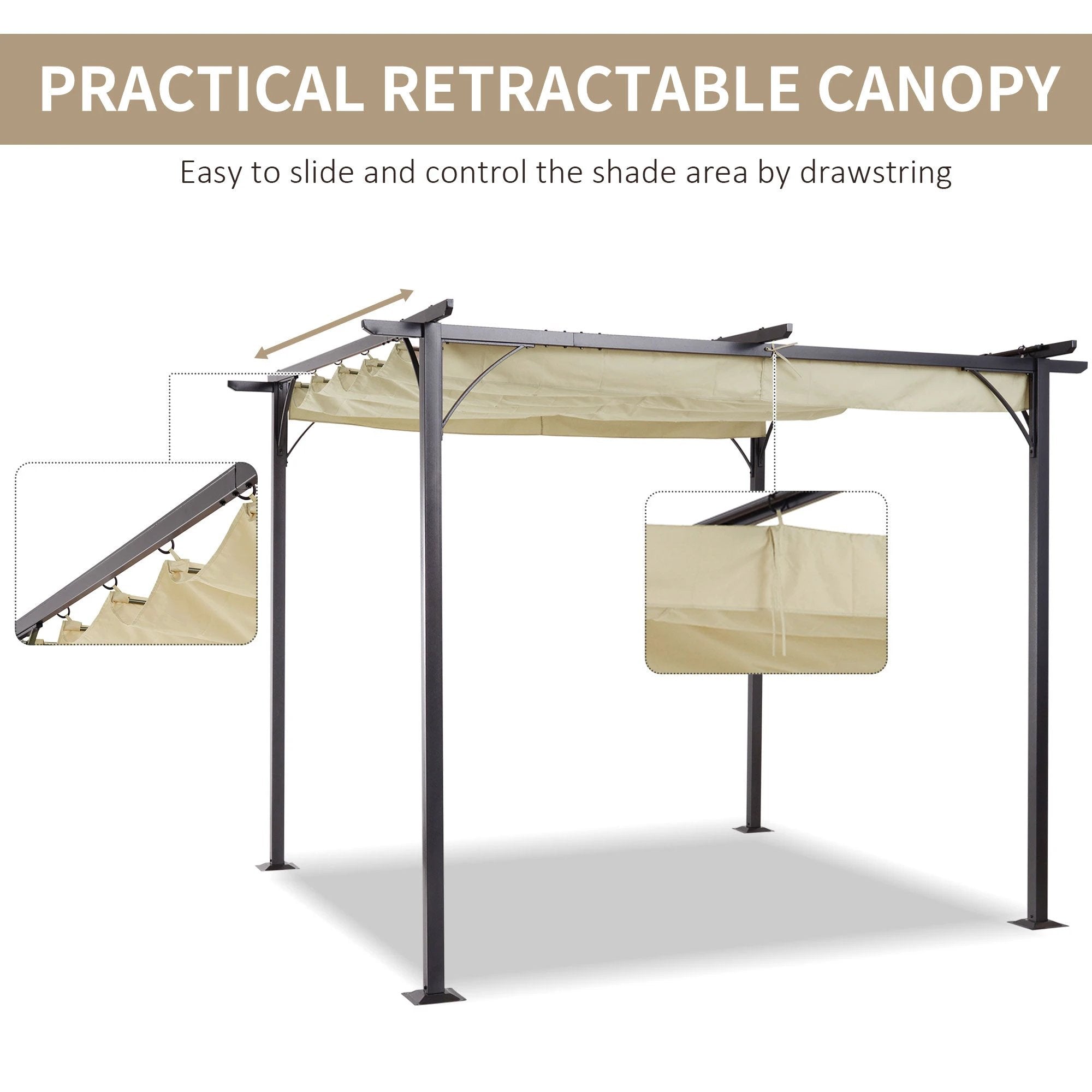 Unbranded 3x3m Outdoor Pergola Metal Gazebo Porch Awning Retractable Canopy Outsunny - Gazebos