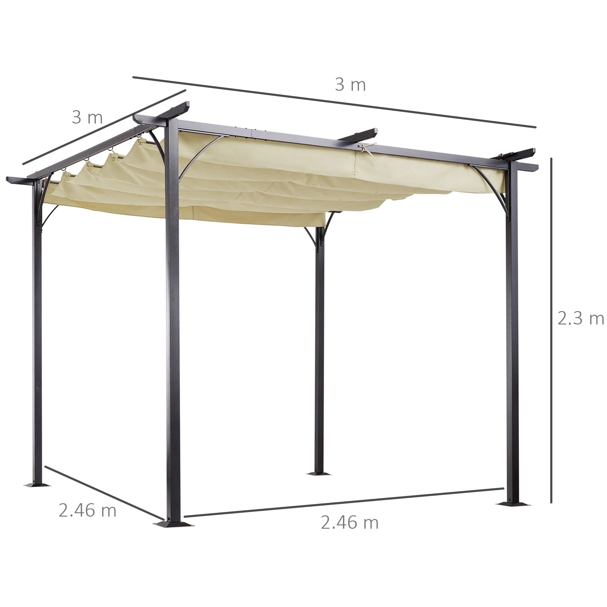 Unbranded 3x3m Outdoor Pergola Metal Gazebo Porch Awning Retractable Canopy Outsunny - Gazebos