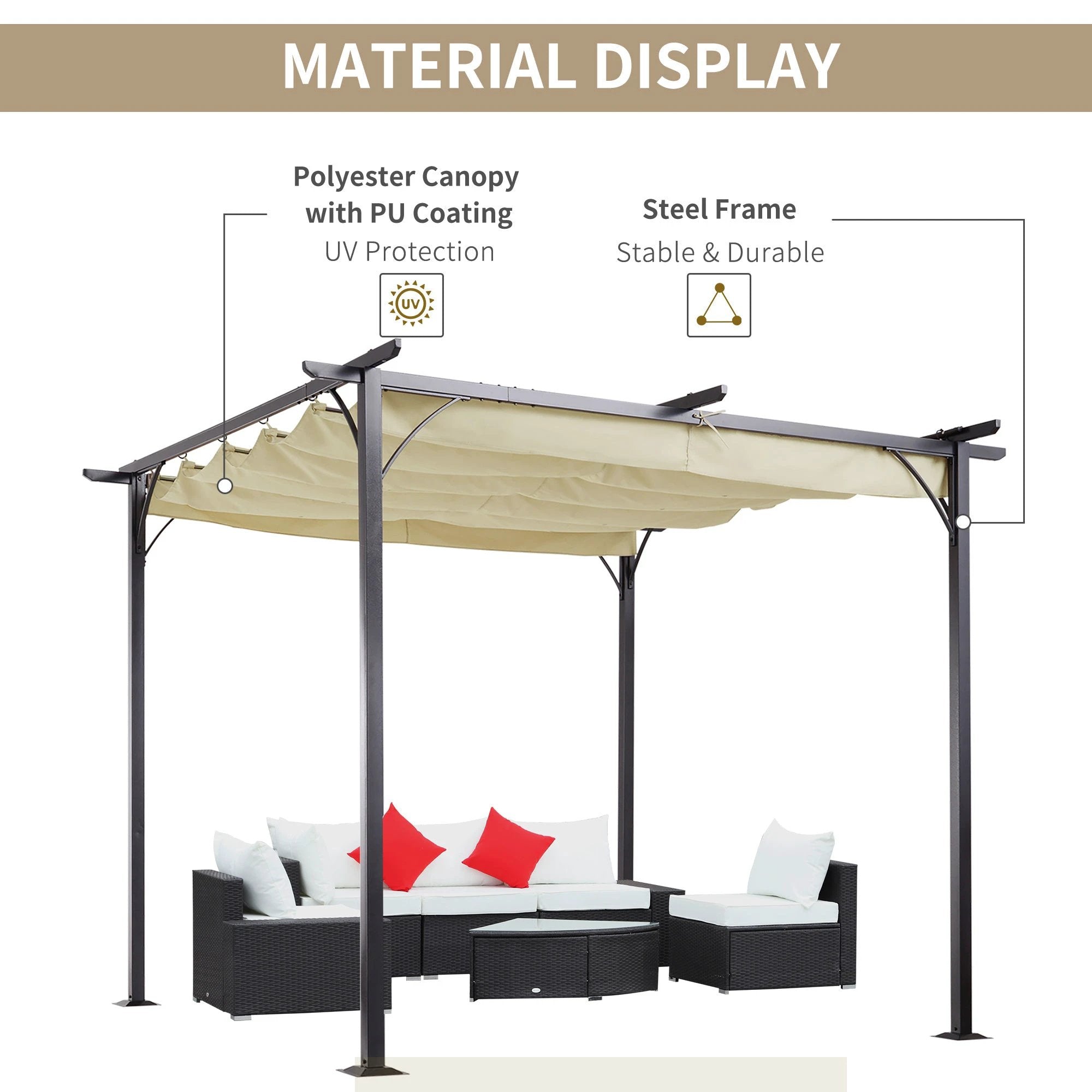 Unbranded 3x3m Outdoor Pergola Metal Gazebo Porch Awning Retractable Canopy Outsunny - Gazebos