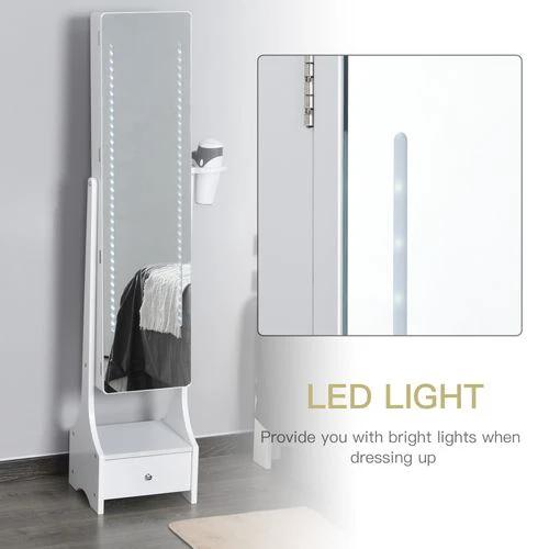 Freestanding Jewellery Storage Mirror Armoire LED Lights Hooks Drawer by Unbranded