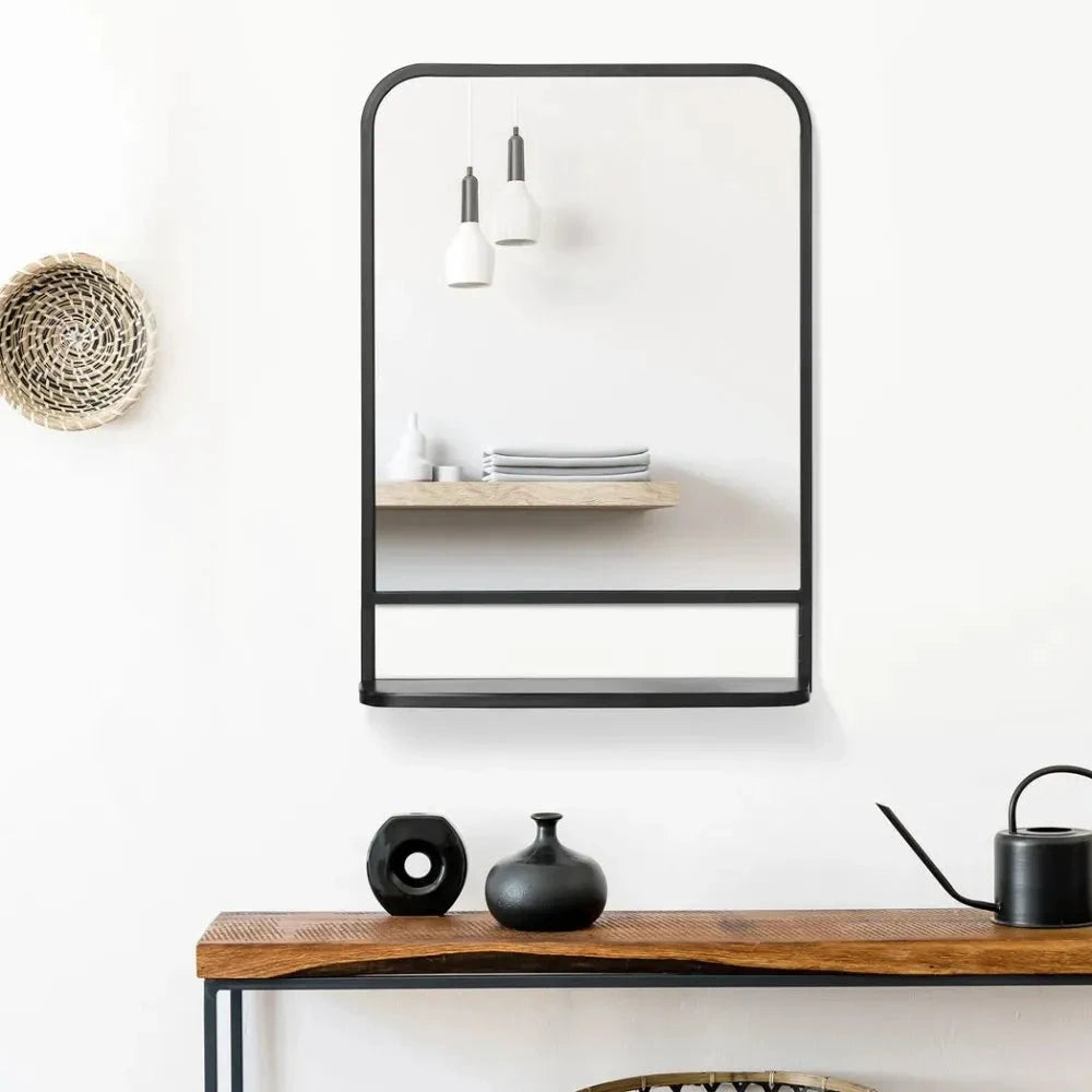 Square Wall Mirror with Shelf, 70x50 cm Modern Mirrors for Living Room, Bedroom by Unbranded