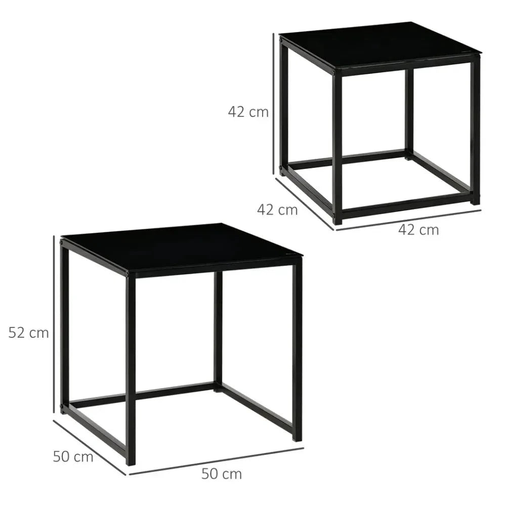 Unbranded Nest of 2 Side Tables Set of Bedside Tables w/ Tempered Glass Desktop Black - Uncategorized Nest of Tables