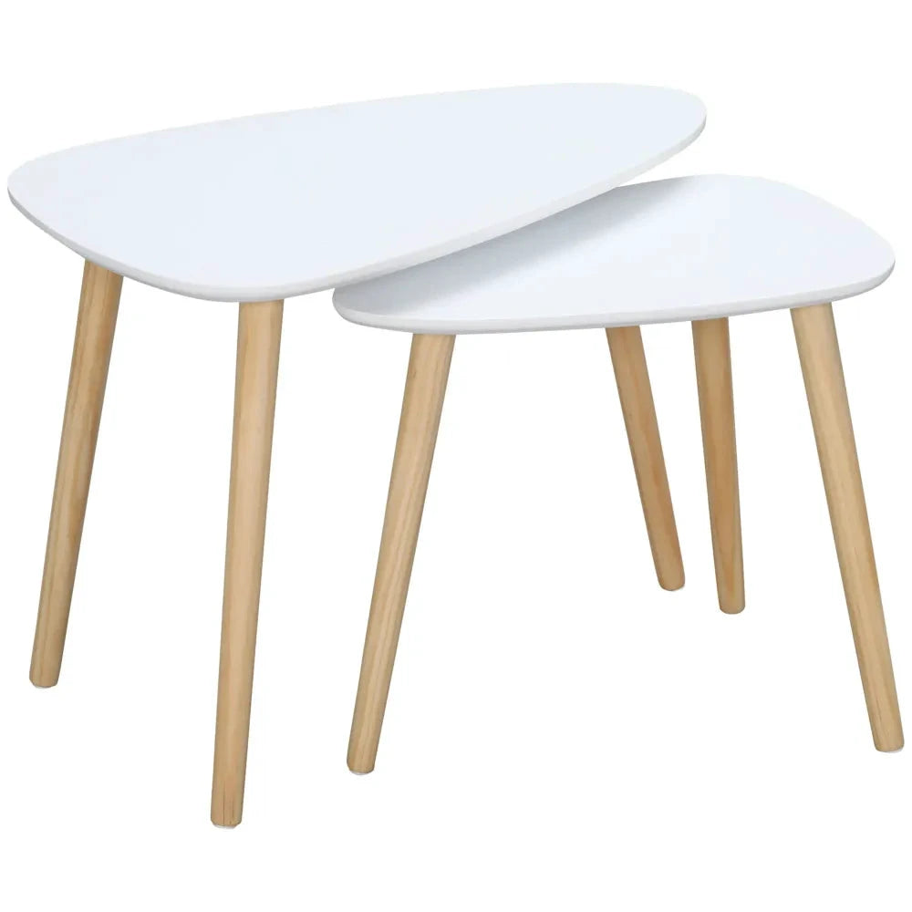 Unbranded Side Table Set of 2 Nested Coffee Table W/ Solid Wood Legs Living Room White - Uncategorized Nest of Tables