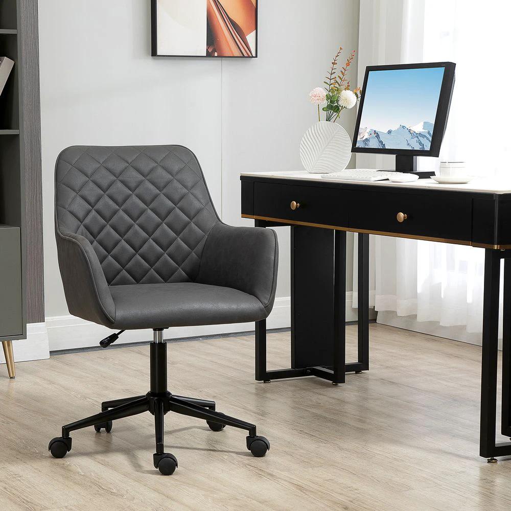 Argyle Office Chair Leather-Feel Fabric Home Study Leisure Wheels Vinsetto by Unbranded