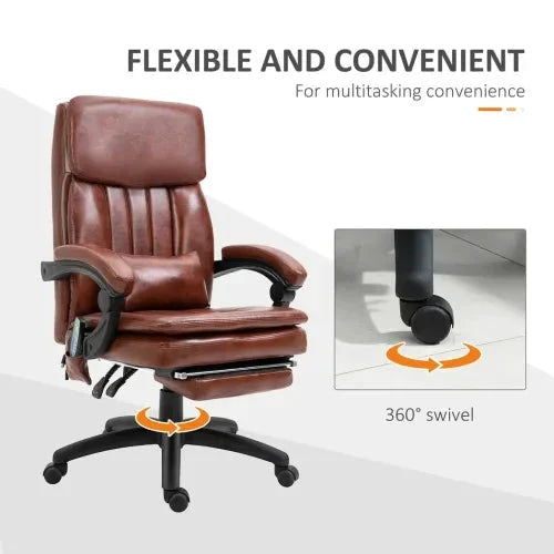 Ergonomic Office Chair w/ 7 Massage Points Headrest Armrest Footrest Brown - Office Chair