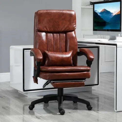 Ergonomic Office Chair w/ 7 Massage Points Headrest Armrest Footrest Brown - Office Chair