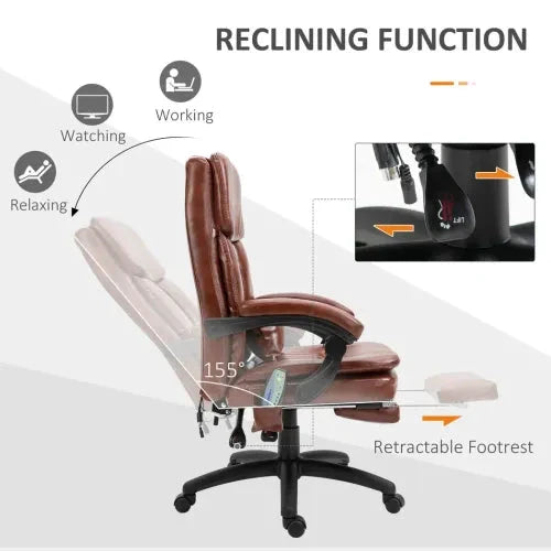 Ergonomic Office Chair w/ 7 Massage Points Headrest Armrest Footrest Brown - Office Chair