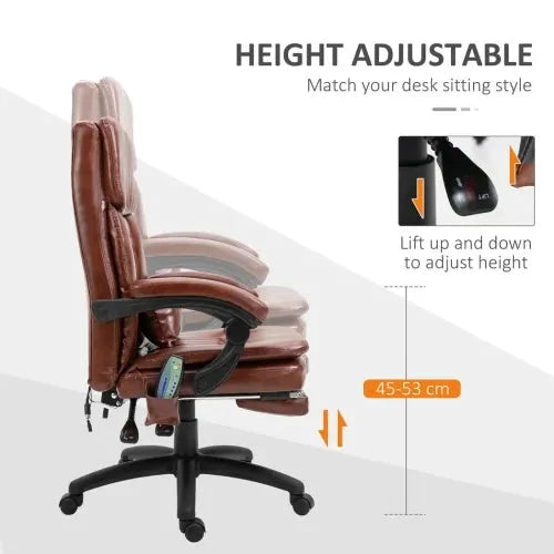 Ergonomic Office Chair w/ 7 Massage Points Headrest Armrest Footrest Brown - Office Chair