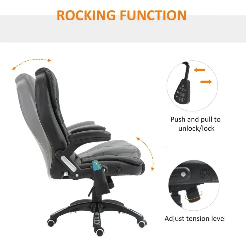 Executive Office Chair with Massage and Heat PU Leather Reclining Chair, Black by Unbranded