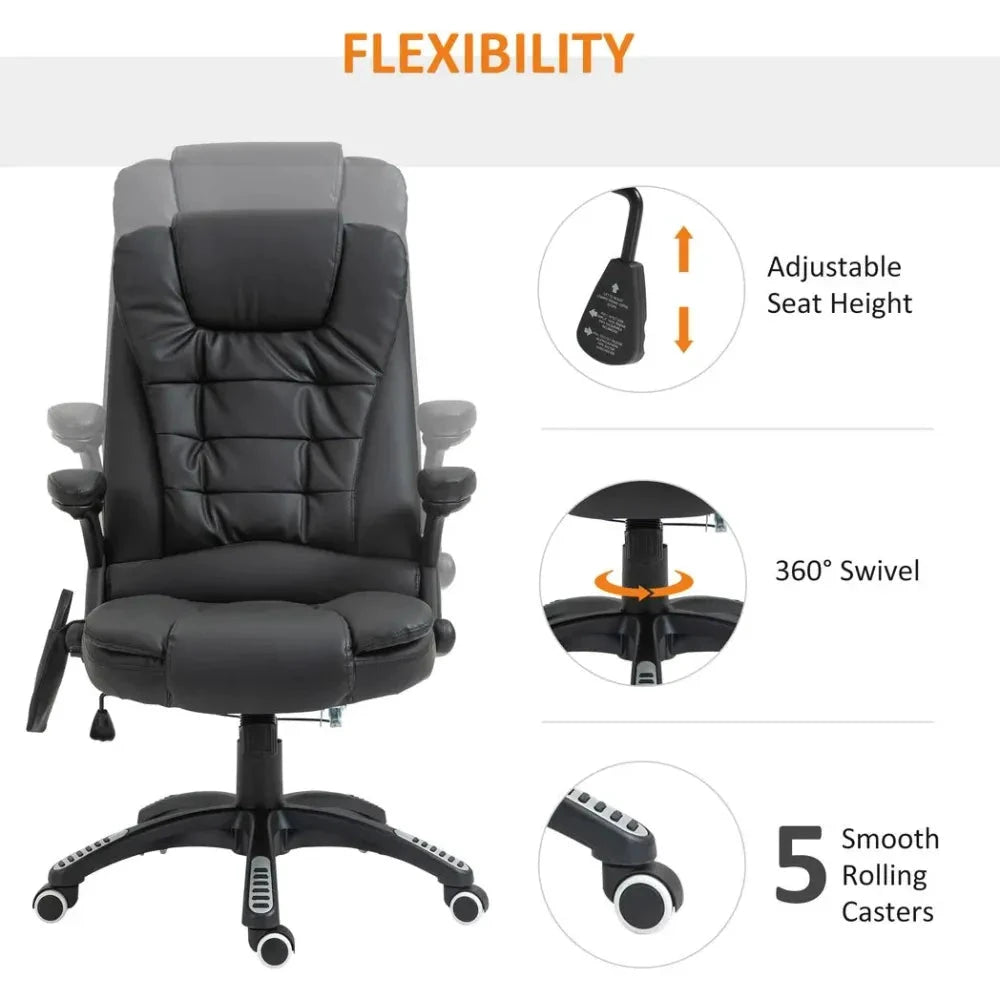Executive Office Chair with Massage and Heat PU Leather Reclining Chair, Black by Unbranded