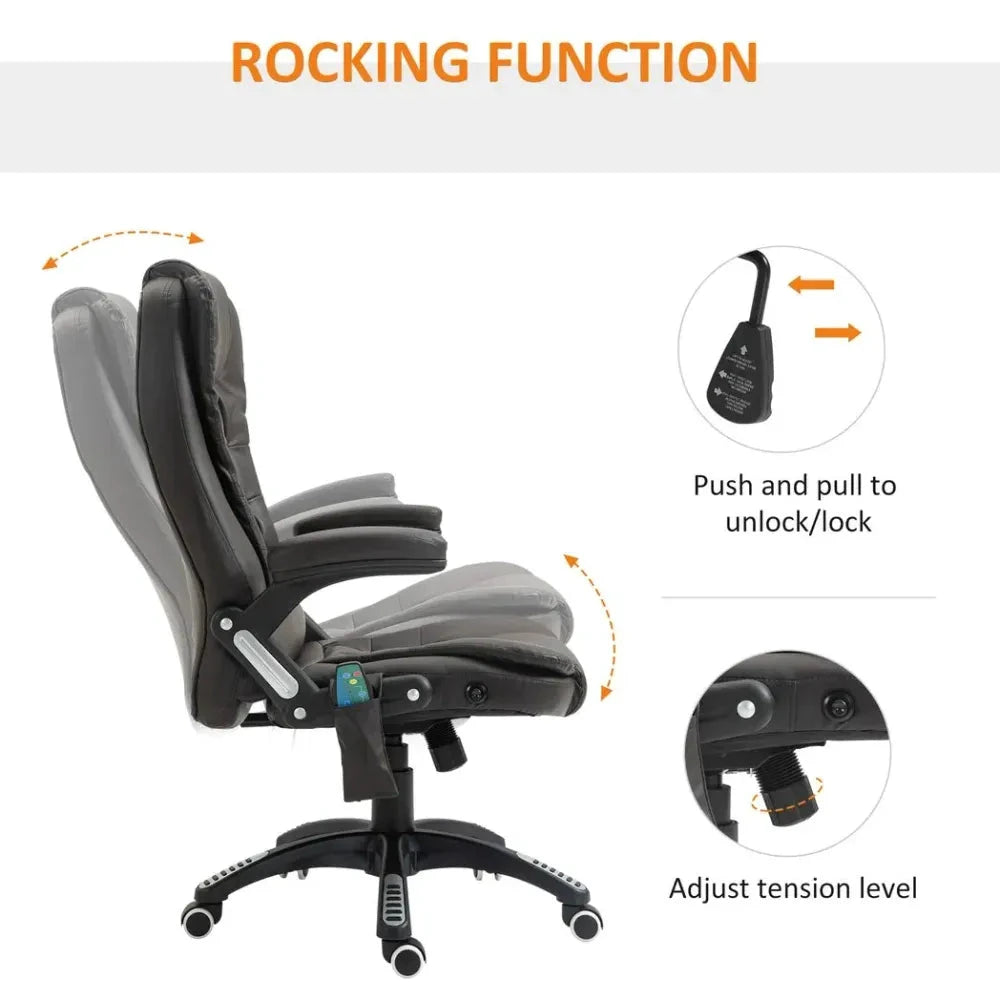 Executive Office Chair with Massage and Heat PU Leather Reclining Chair, Brown by Unbranded