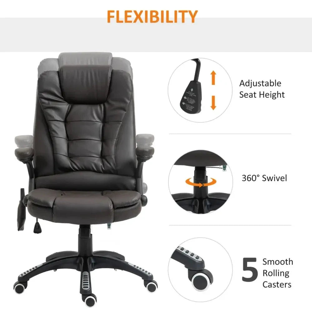 Executive Office Chair with Massage and Heat PU Leather Reclining Chair, Brown by Unbranded